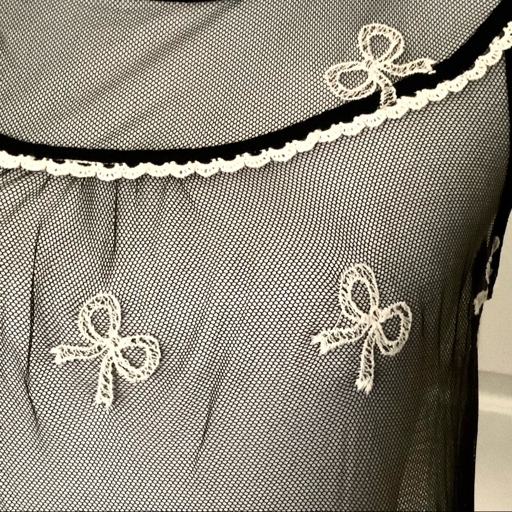🆕 MONTEAU Black Mesh Cream Embroidered Top NWT - Picture 7 of 10
